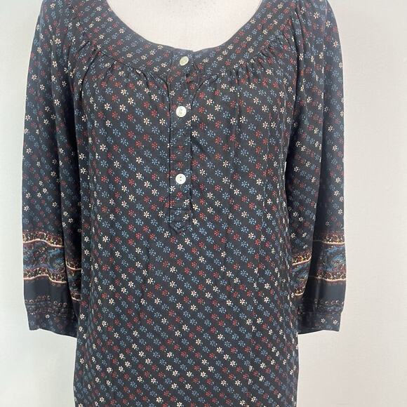 Lucky Brand Dress size Small Black Red Blue Floral Boho Peasant Prairie Knee - Picture 5 of 10